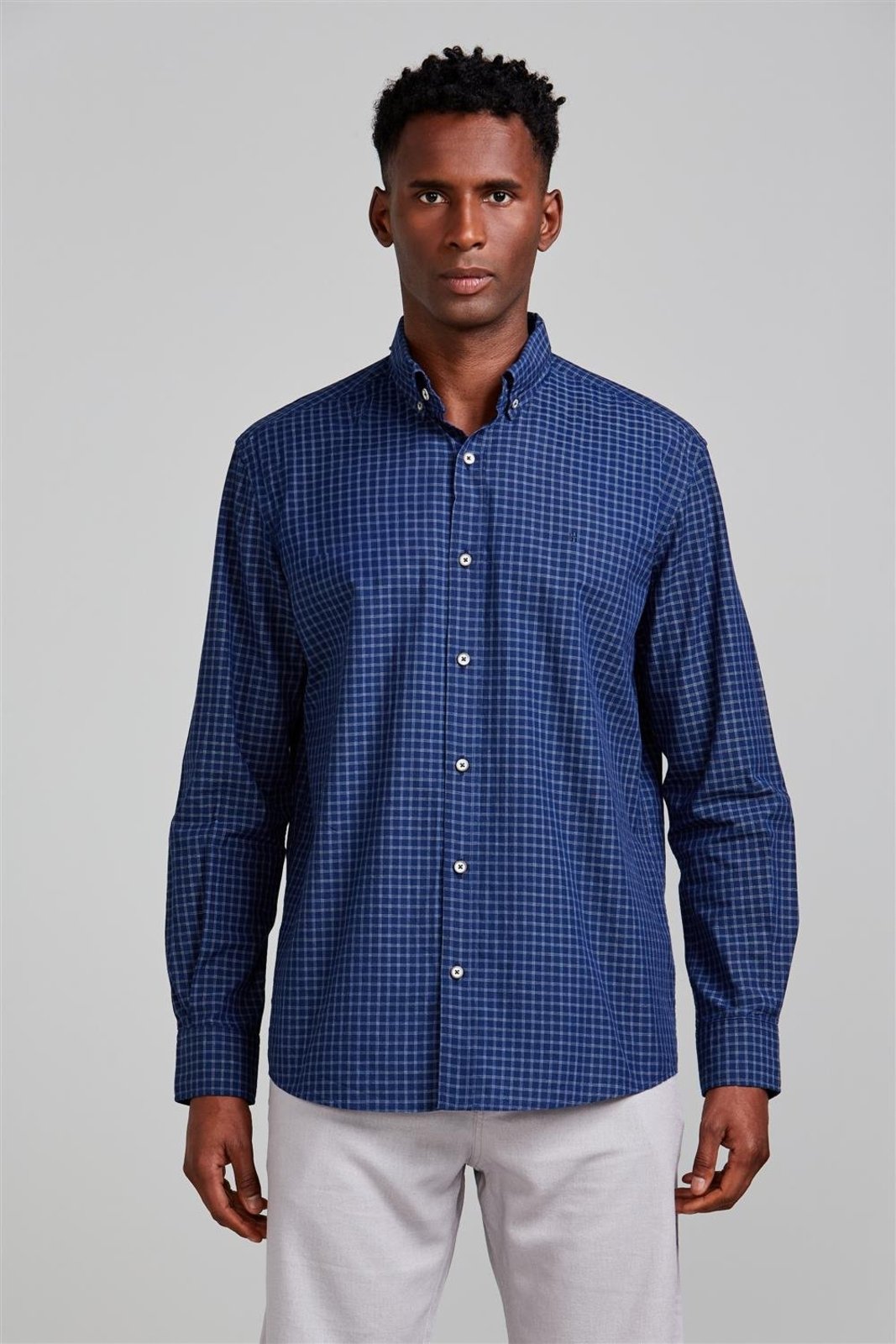 HIGHSTIL Camisa Jeans Comfort Listrada - Azul Marinho