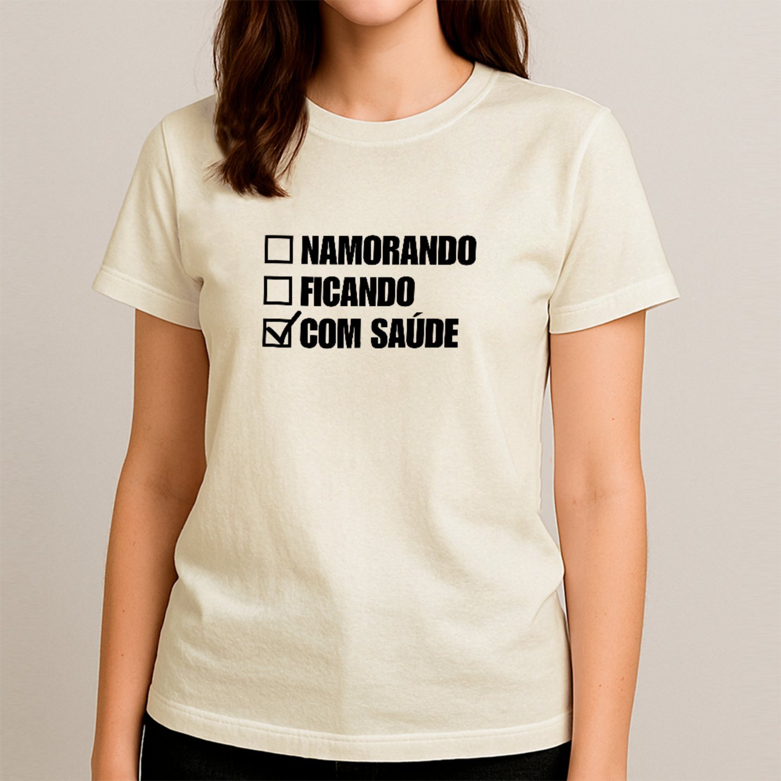 Vista 2 Camiseta Ousy Básica Checklist Com Saúde Humor De Carnaval Meme Unissex Off White off-white white ousy off-white white