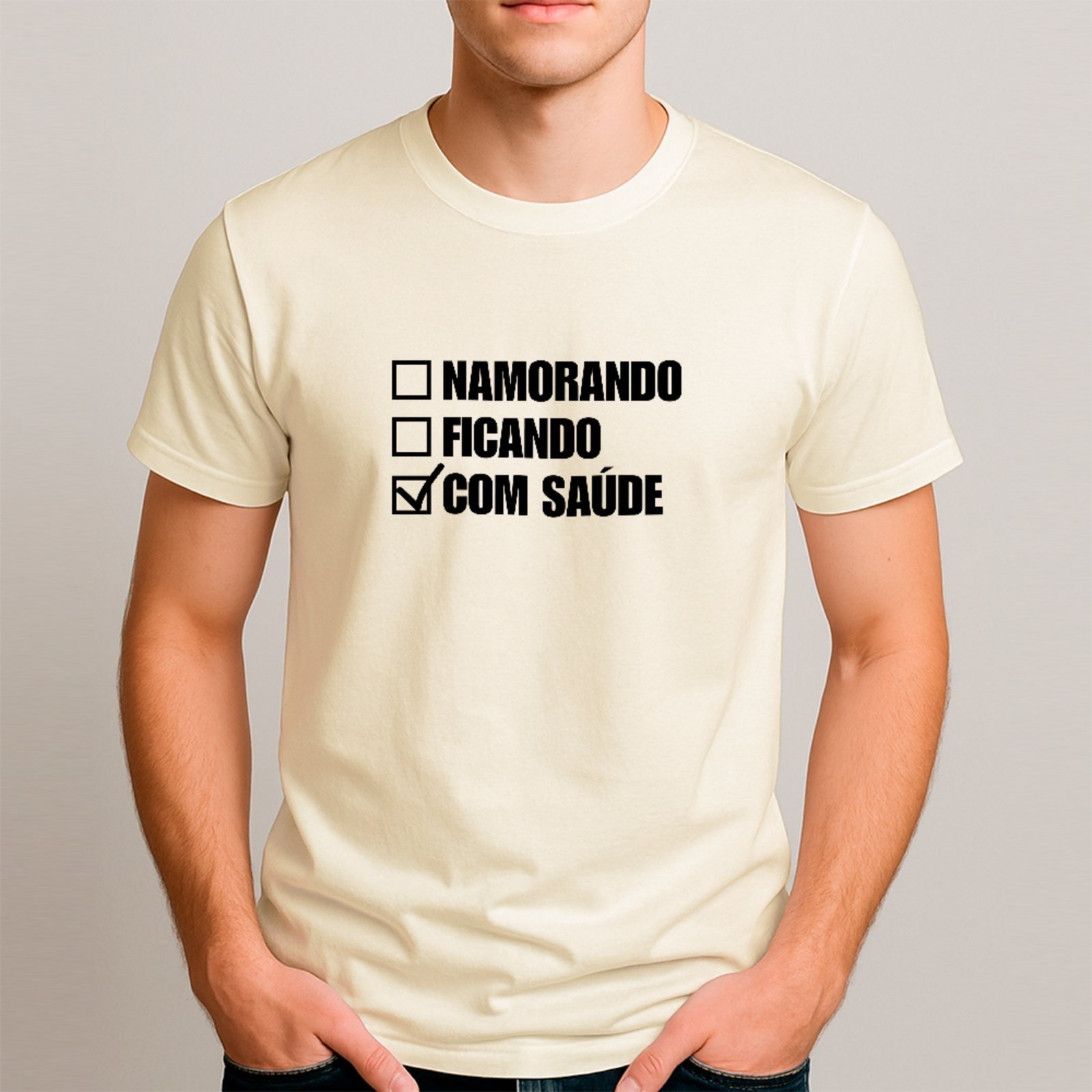 Vista 3 Camiseta Ousy Básica Checklist Com Saúde Humor De Carnaval Meme Unissex Off White off-white white ousy off-white white