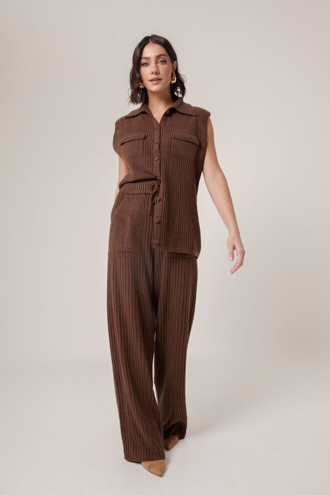 Conjunto em Tricot Isadora – Marrom Cacau