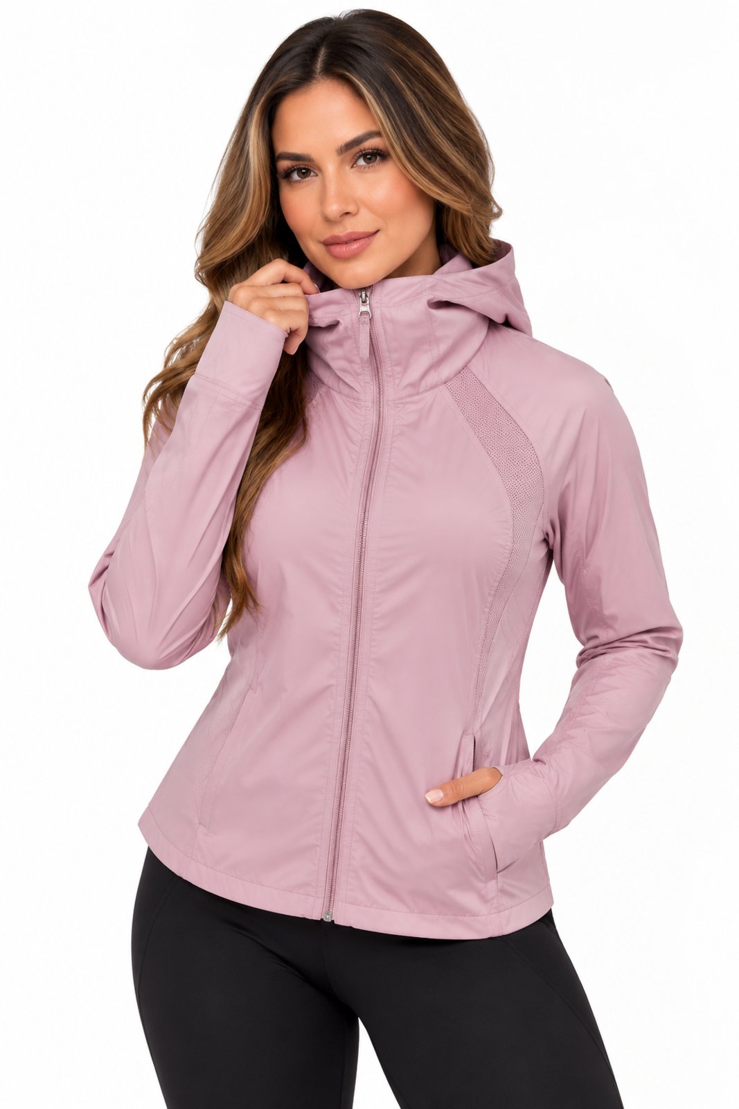 Casaco Feminino D Bell Outlet Fashion Zíper e Capuz Rosa Queimado