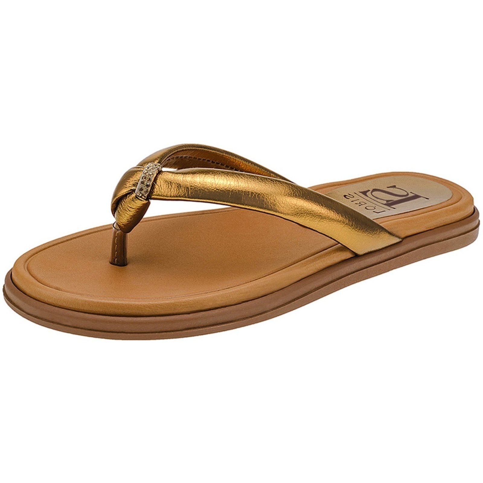 Rasteirinha Sola Baixa com Palmilha Confort Macia Chinelo de Strass Pedraria 711-637 Bronze
