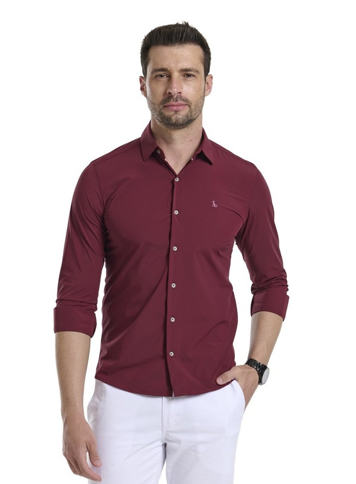 Camisa Social Amil Linked Poliamida Com Elastano Não Amassa M/Longa Luxo Bordô