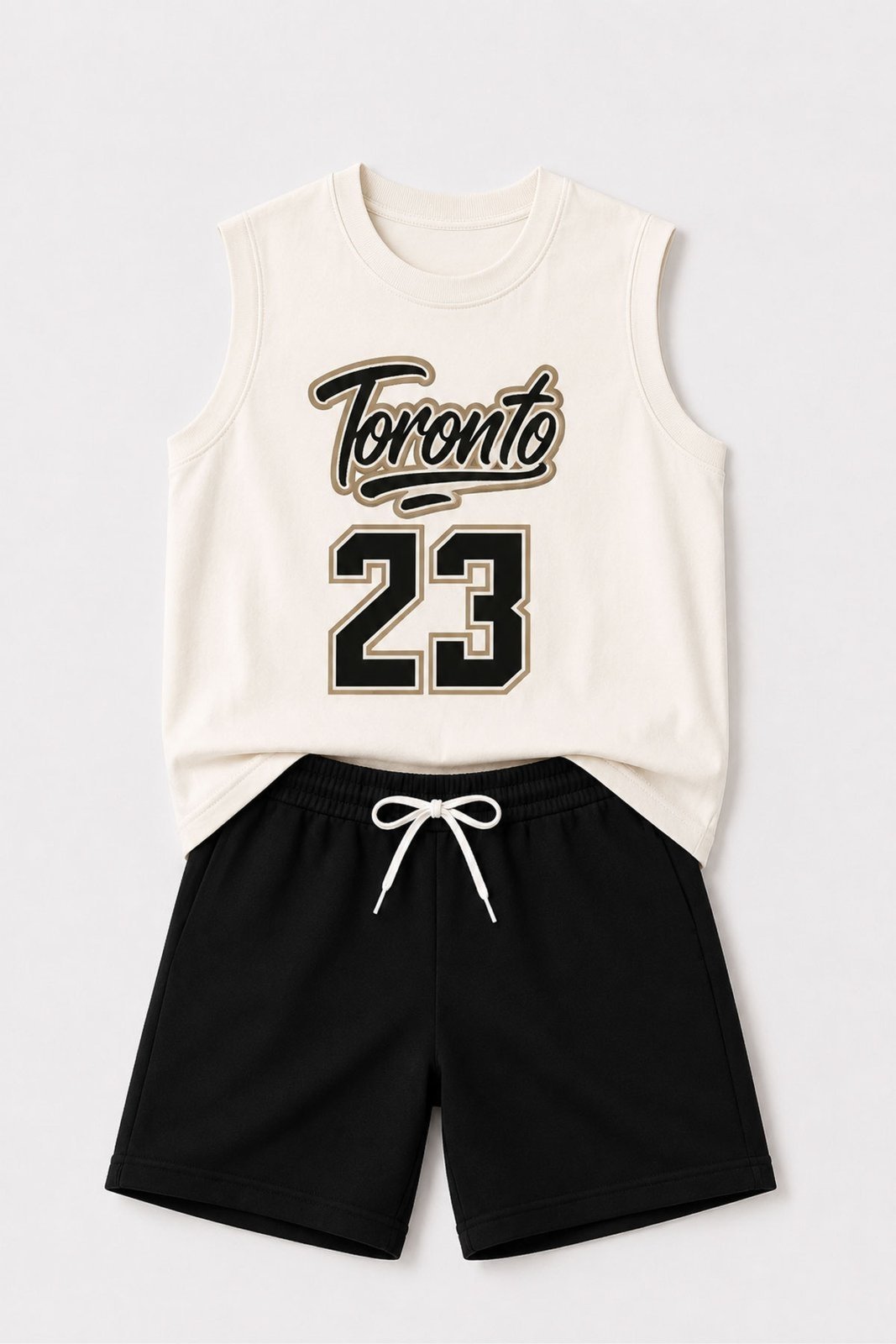 Infantil - Conjunto Regata Masculina Algodão Off White - Toronto 23 - Babei no Look
