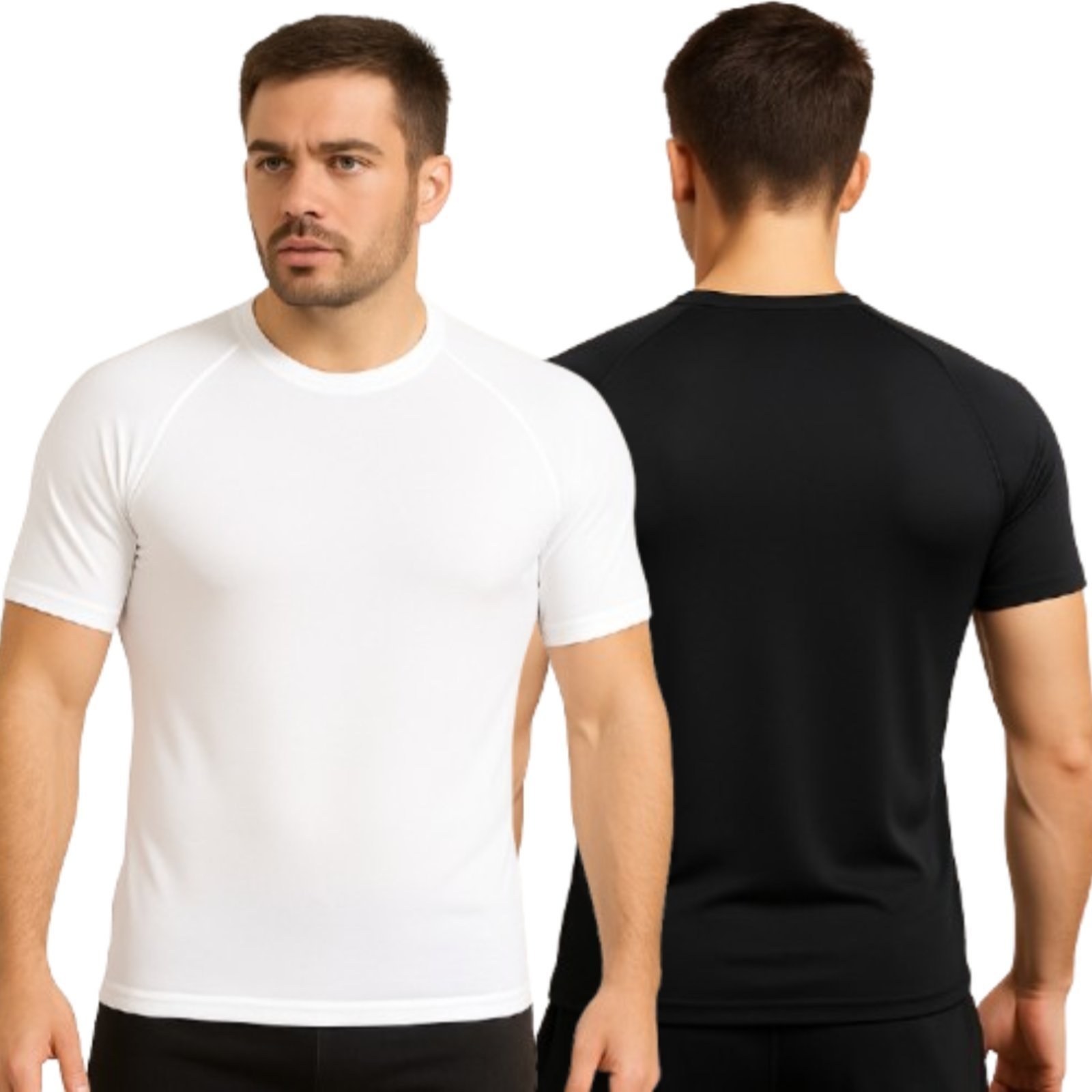 Kit 2 Blusa Uv Manga Curta Reflexo Íntimo Camisa Proteção Solar Segunda Pele Preto e Branco