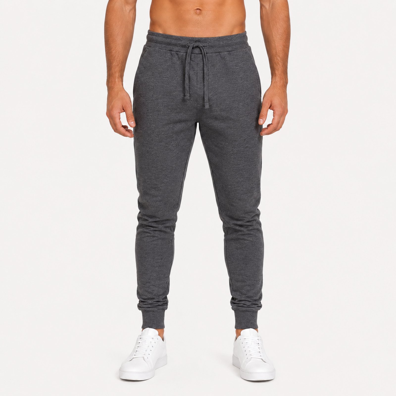 Calça Moletom Masculina Jogger Slim Chumbo com Bolsos e Cordão