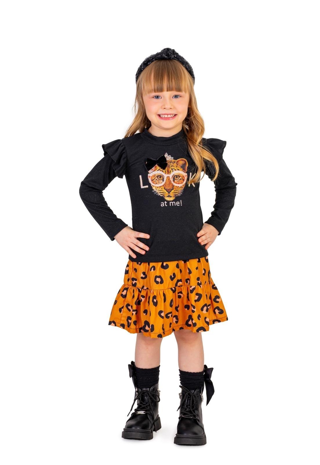 Infantil - Conjunto Saia Tigre Blusa Longa Menina Vigat 1 Unico