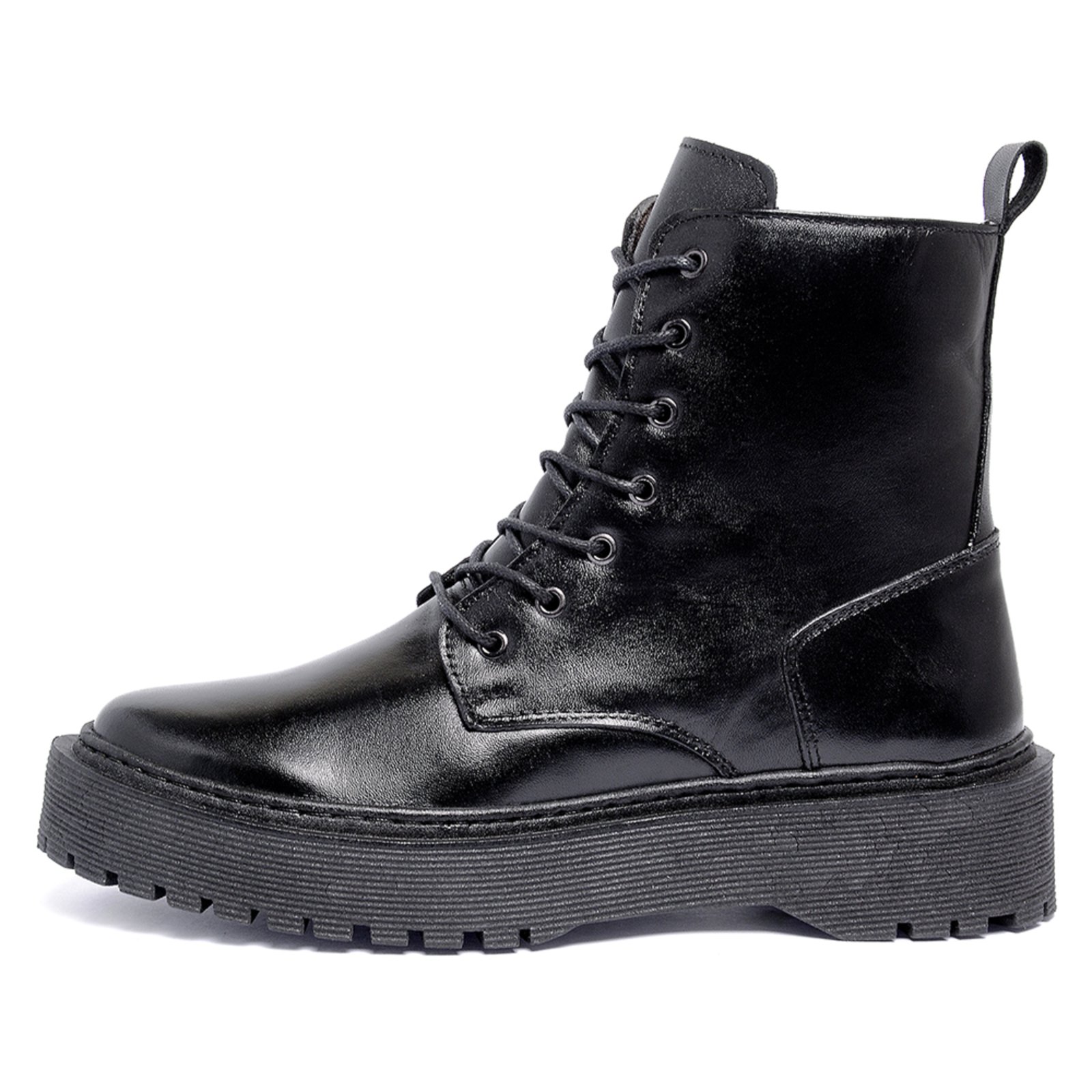 Bota Coturno Feminino Ferrile em Couro Cadarço e Zíper Preta