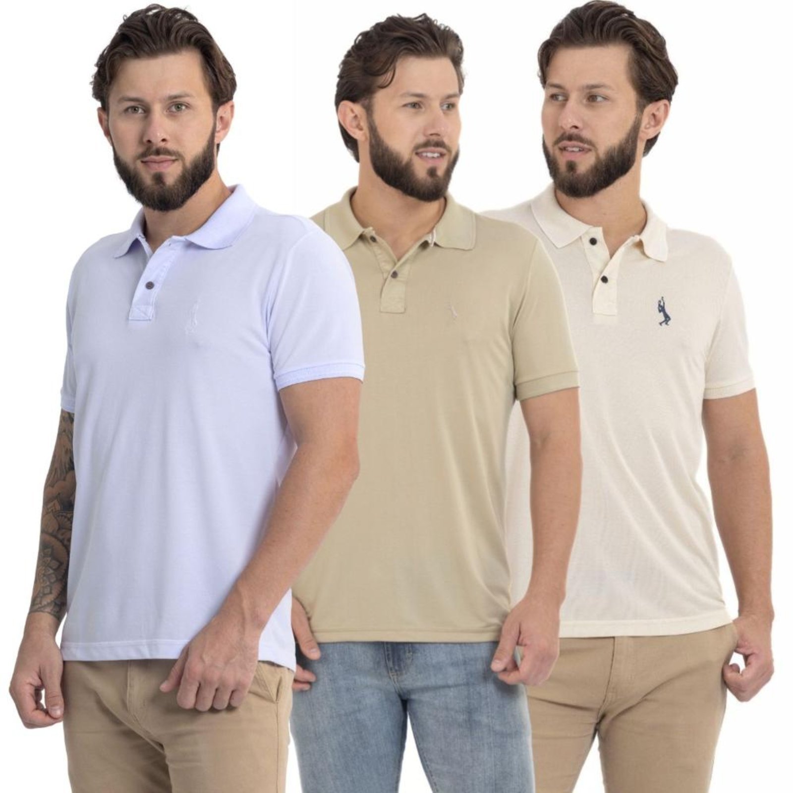 Kit 3 Camisa Polo Masculina Piquet Casual Trabalho