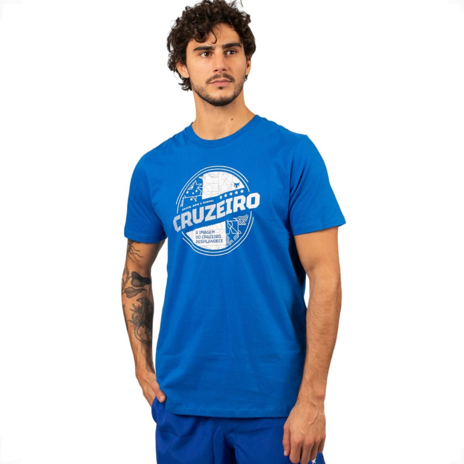Camiseta Cruzeiro Oficial Classic Torcedor Algodão Masculina Surf Center Azul