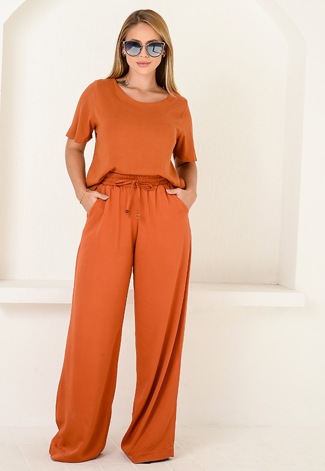 Calça Pantalona em Viscose BBonnie Manu Terra