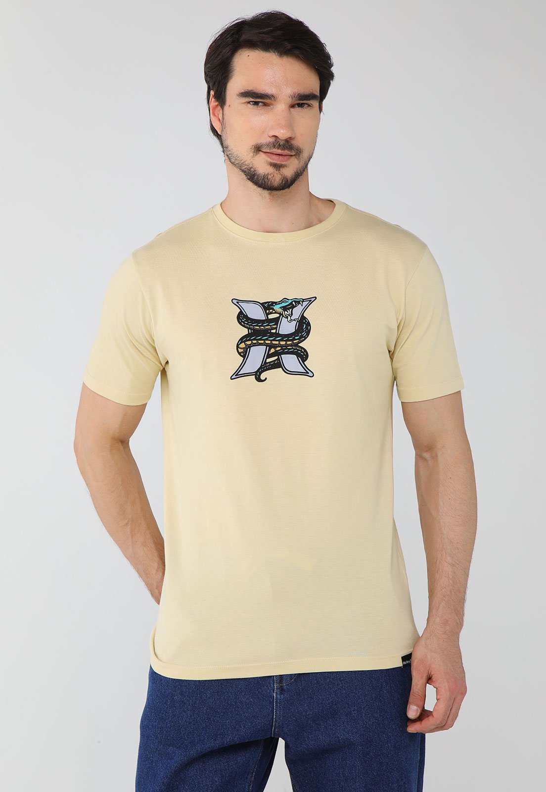 Vista 2 Camiseta Masculina Hurley Silk Snake Claro bege hurley bege