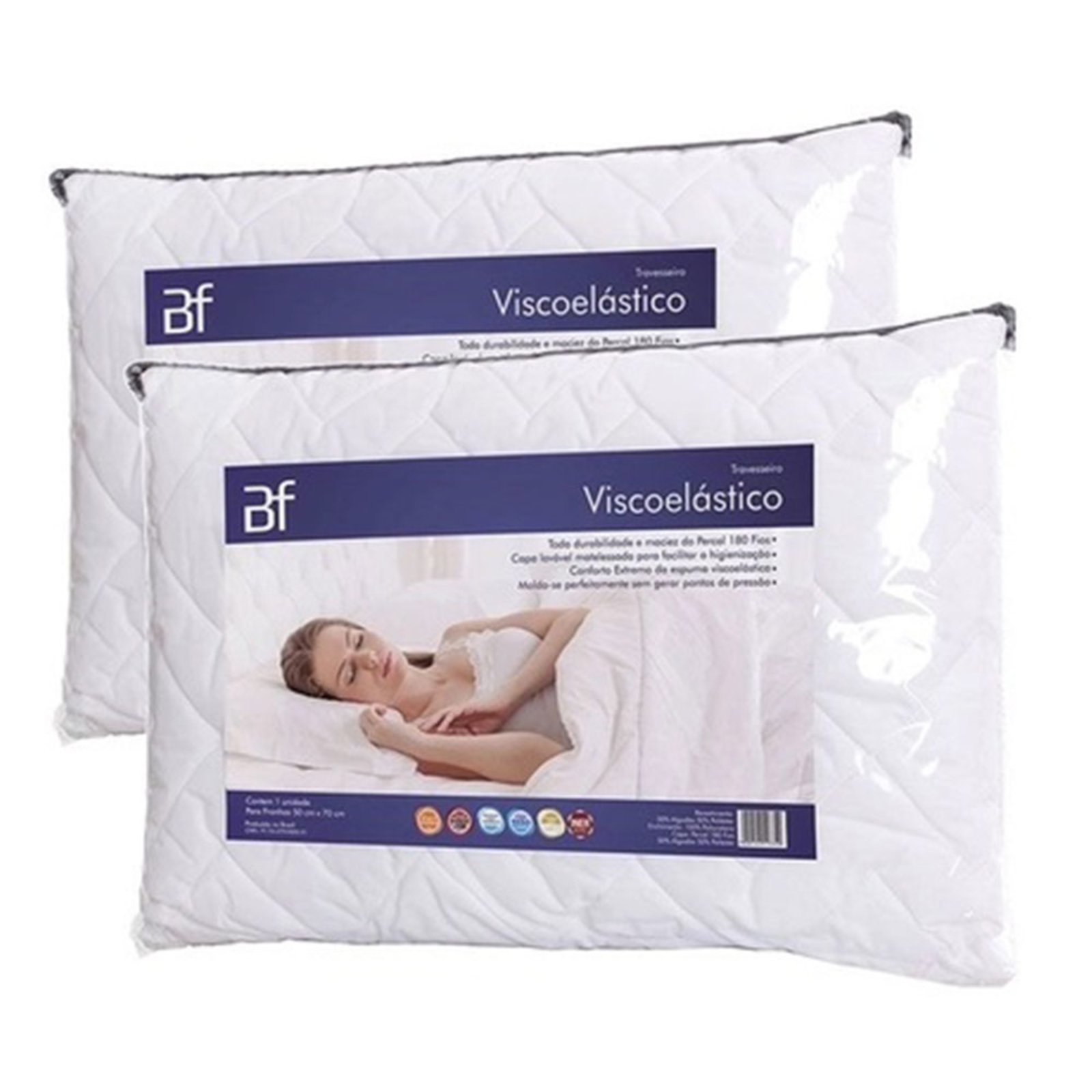 Kit 2 Travesseiro Espuma Da Nasa + Capa Percal 180 Fios