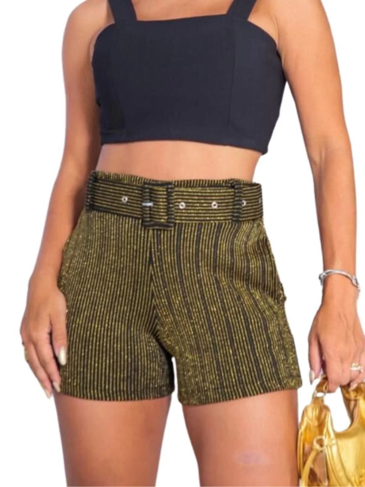 Shorts Summer Body cinto canelado confort bolso Dourado