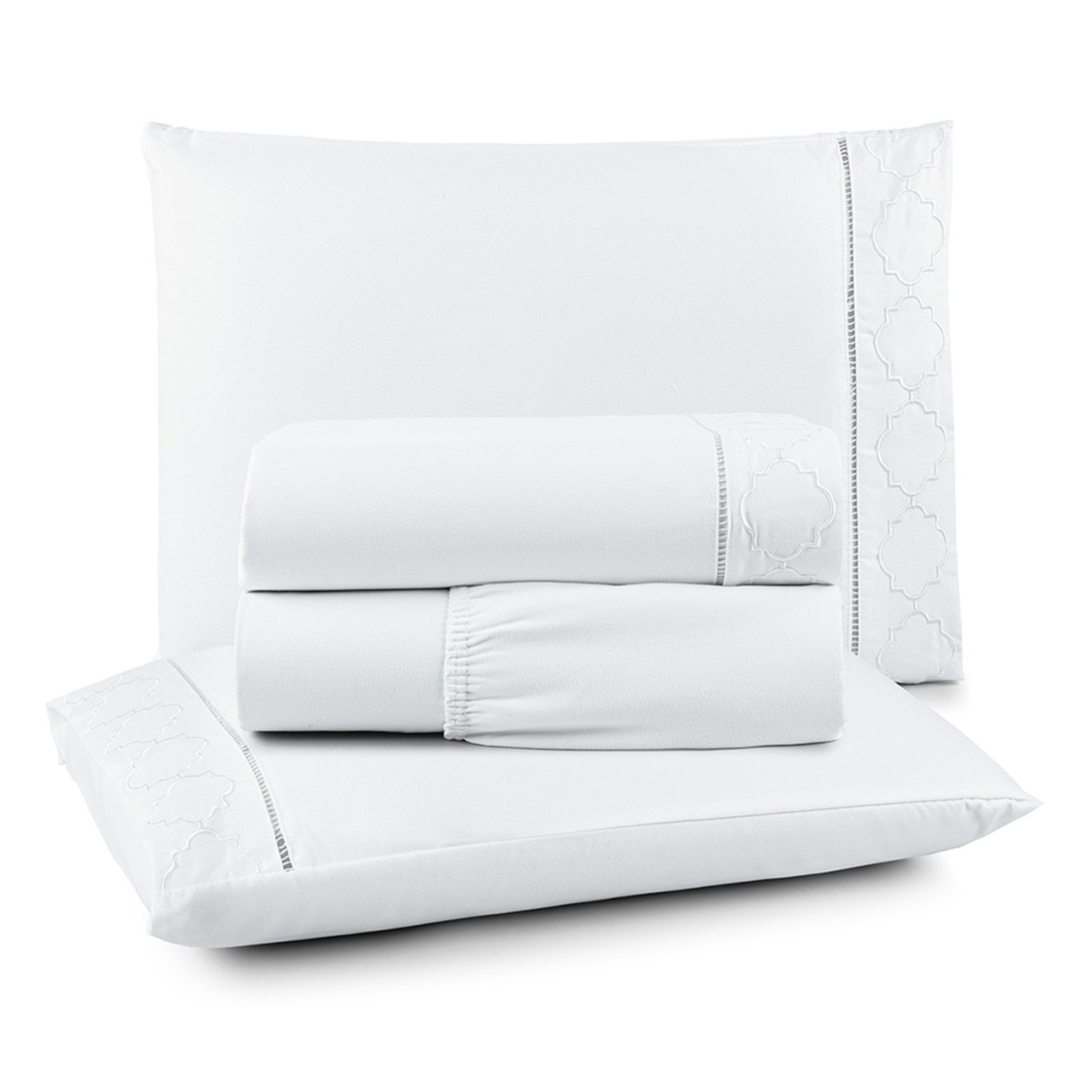 Jogo de Lençol Casal Padrão Casa Modelo Enxovais Bordado 300 Fios Infinity 4 Peças - Branco