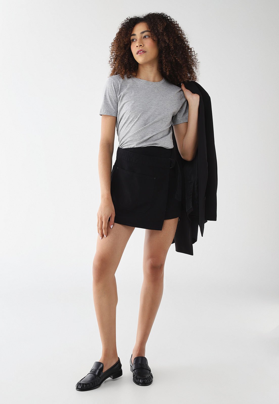 Vista 3 Saia Feminina Colcci Amarração Lateral Preta Colcci Jeans preto Colcci Jeans preto