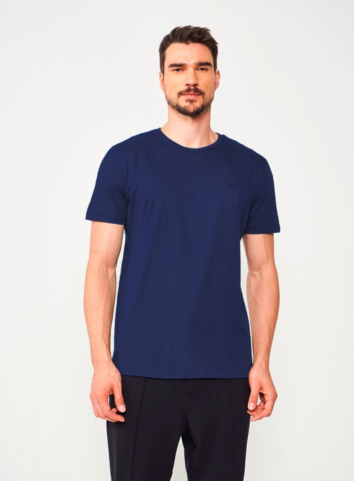 Camiseta Slim Pima Com Bordado Colcci Azul Darkness