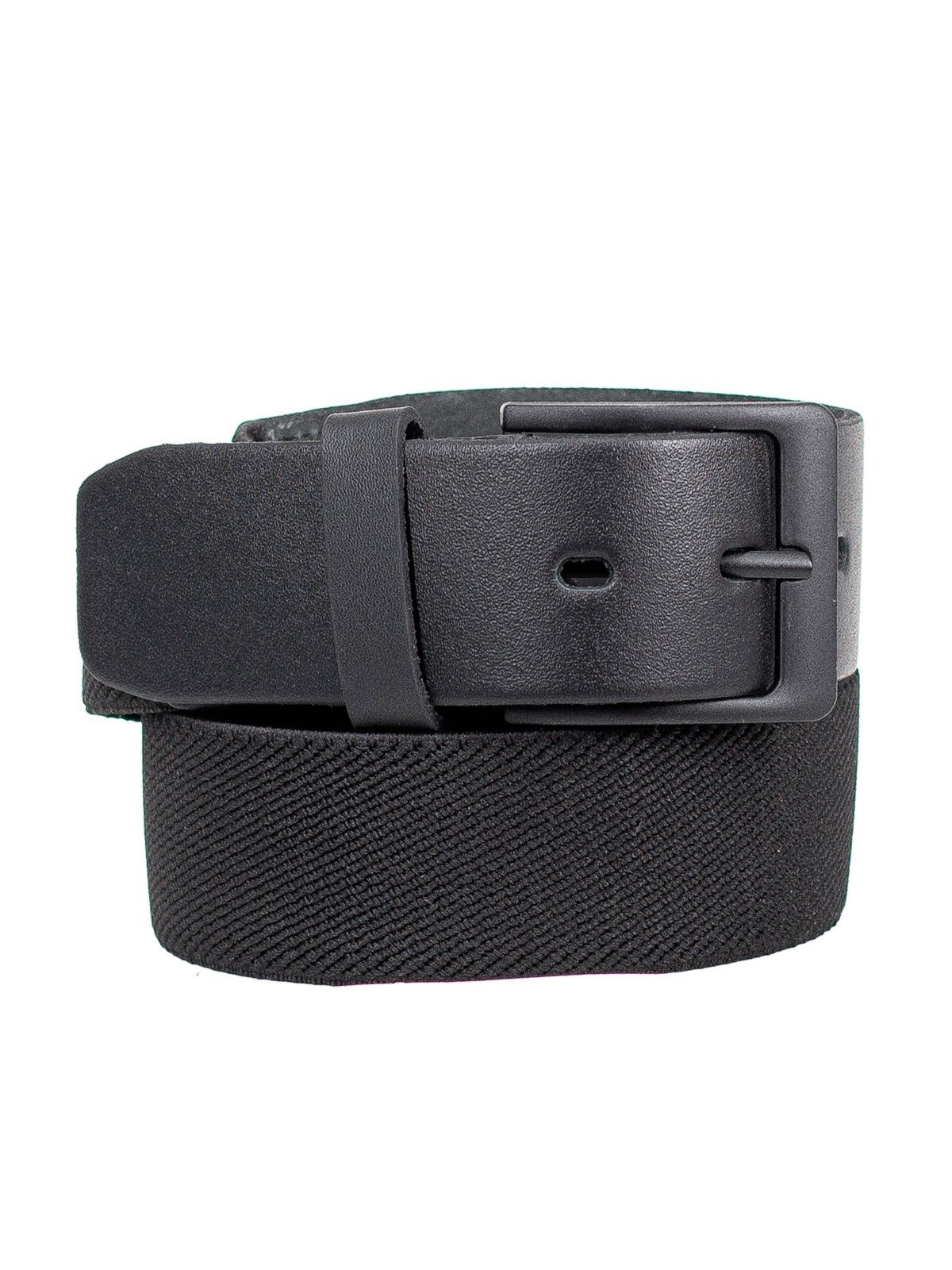 Vista 3 Cinto Masculino Fasolo Elástico Casual Largo Couro Legítimo Confortável Fivela Preta preto Fasolo preto
