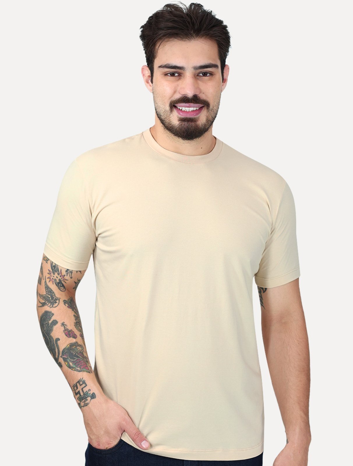 Camiseta King & Joe Premium Egípcio Flex Slim Caqui Claro