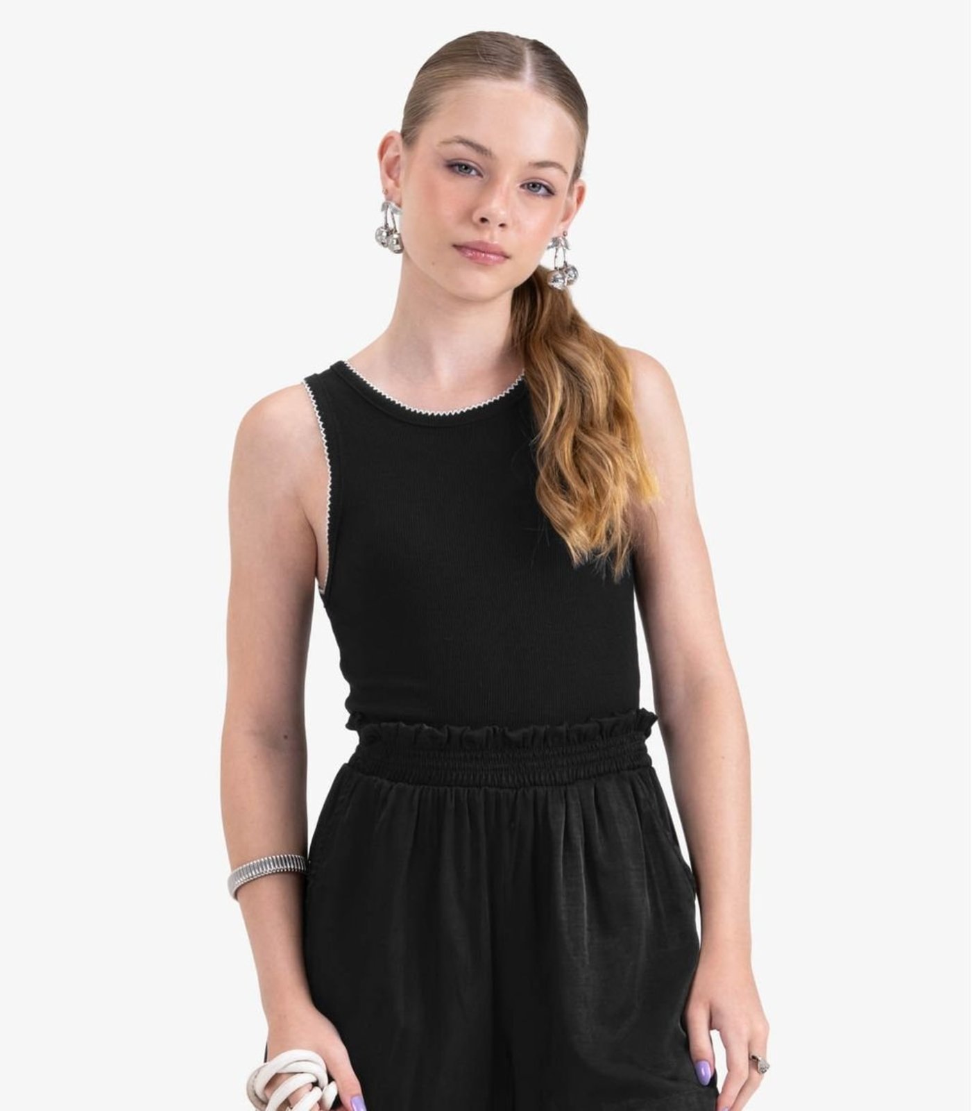 Vista 3 Infantil - Regata Juvenil em Ribana de Viscose Minty preto MINTY preto