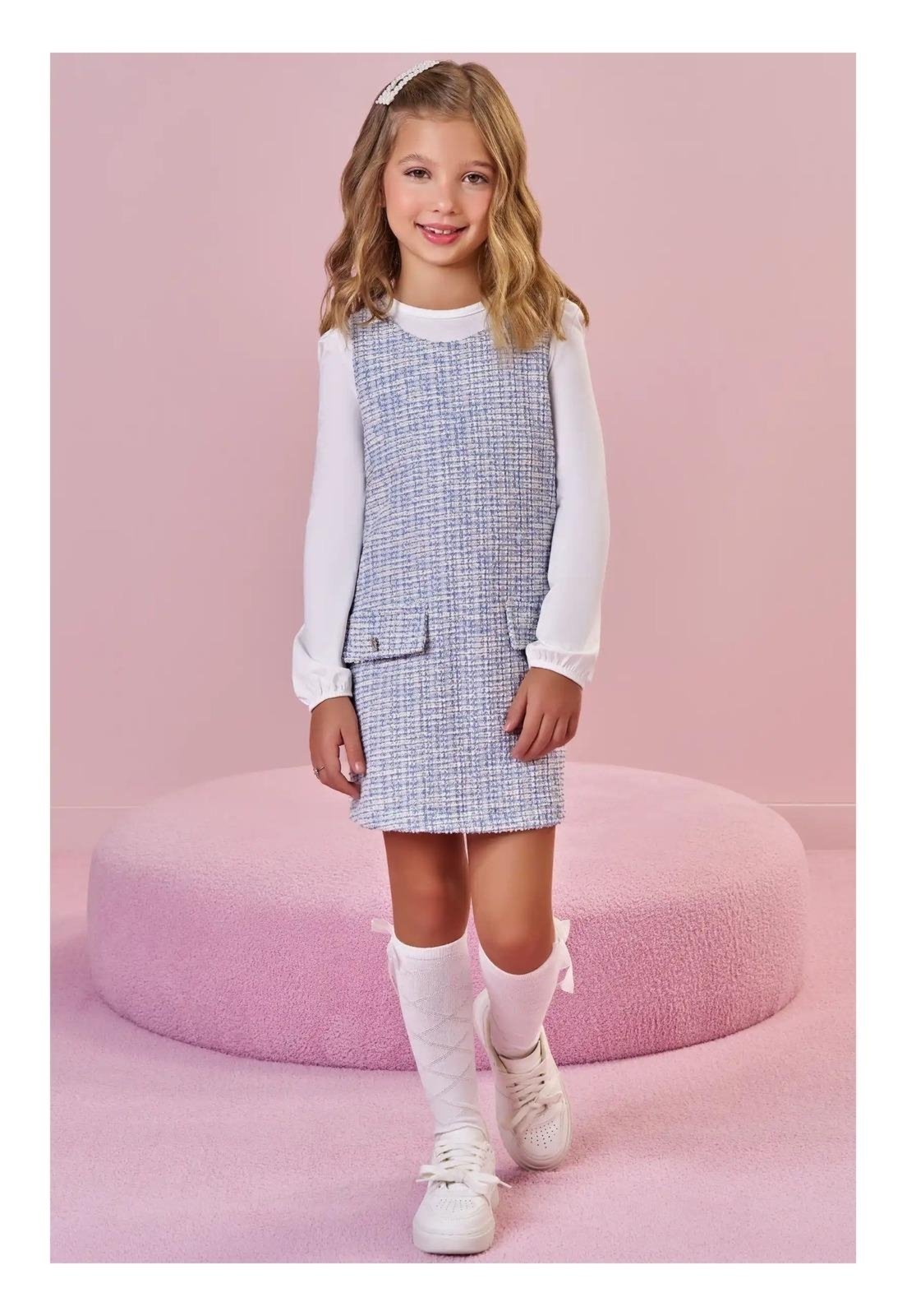 Infantil - Meia Longa Off White com Laço Canelada Infanti M Off-white