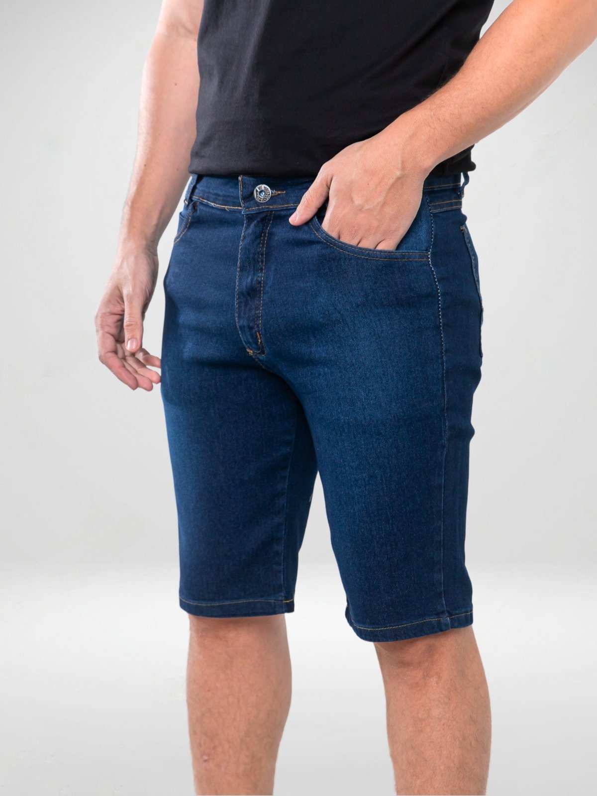 Bermuda Jeans Masculina Tempo Hábil Escura Básica e Confortável