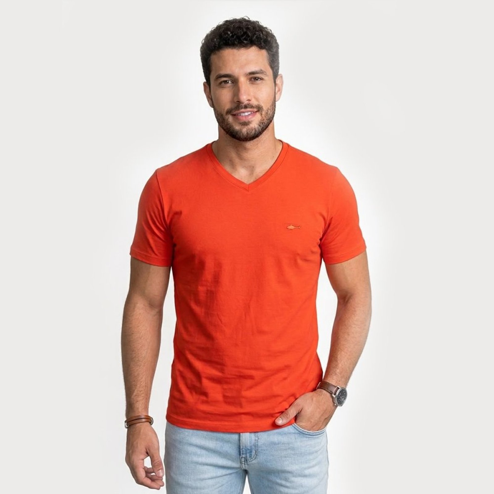 Camiseta Masculina Sallo Gola V Básica Premium Acerola