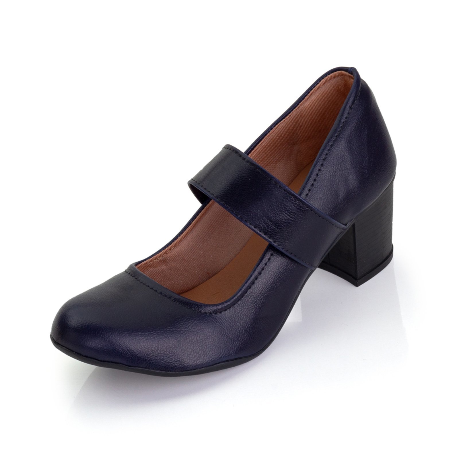 Sapato Scarpin Boneca Salto Médio Grosso Azul Marinho