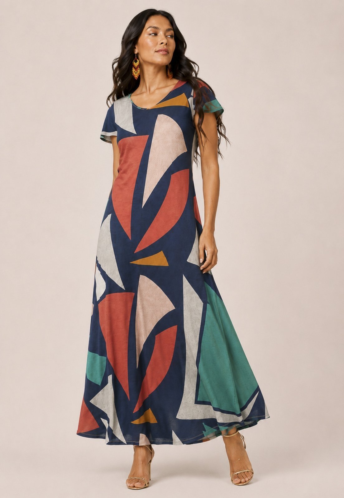 Vestido Amazonia Vital Amanara Longo Malha Geometrias do Tempo