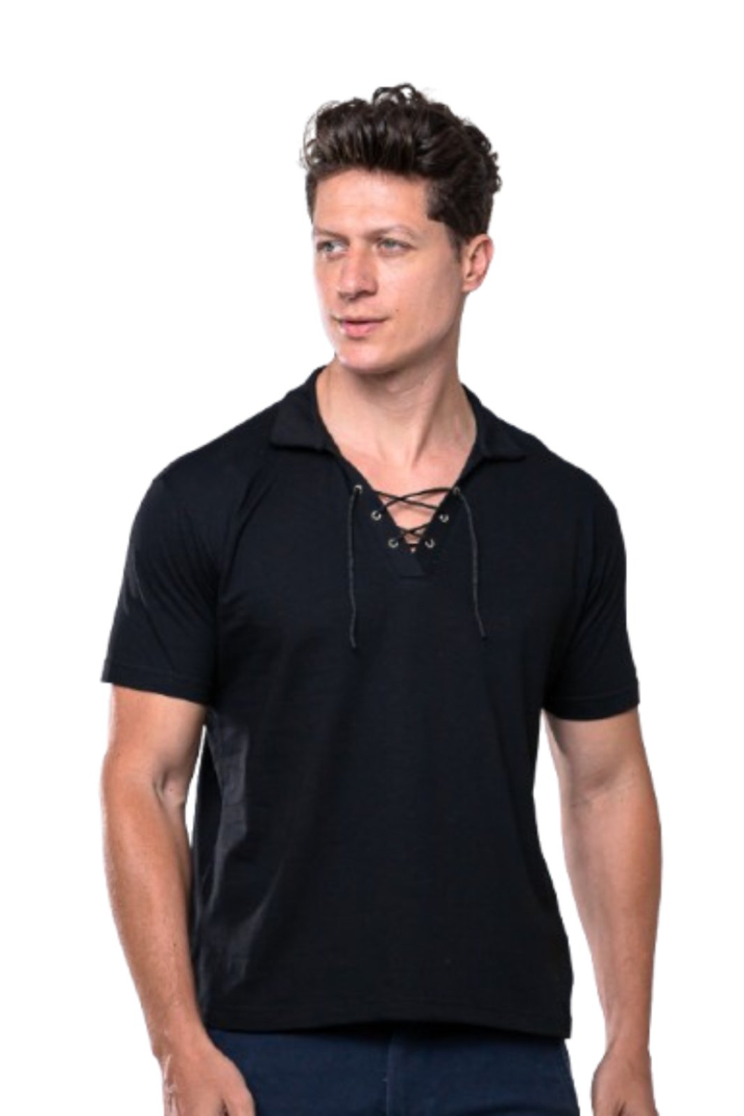 Camisa Camiseta Masculina Manga Curta Garais Moda 100% Algodão Gola Polo Com Ilhós e Cordão Moda Premium Preto