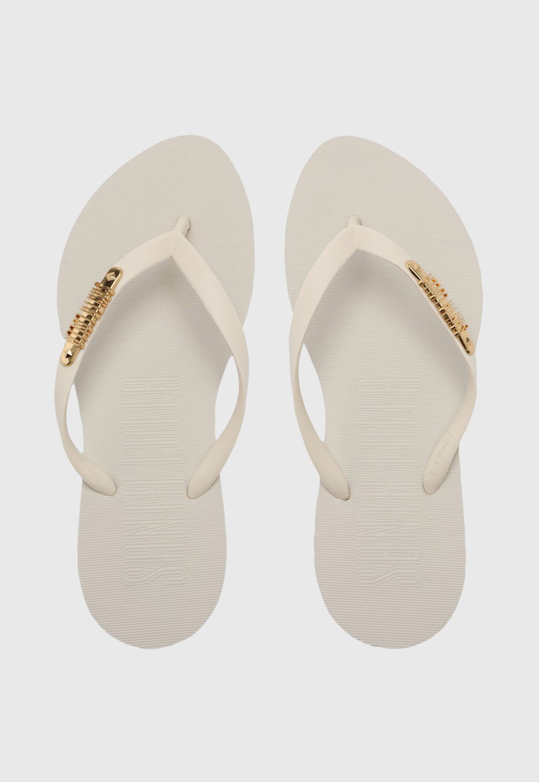 Vista 2 Chinelo Feminino Santa Lolla Detalhe Metalizado Off-White off-white white Santa Lolla off-white white