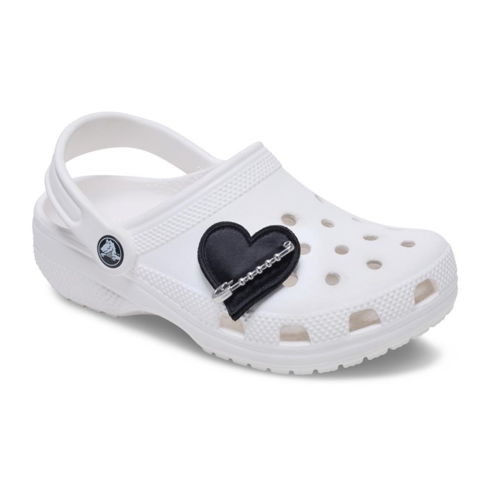 Vista 3 Infantil - Jibbitz™ Coração Preto com Alfinete de Segurança Crocs branco