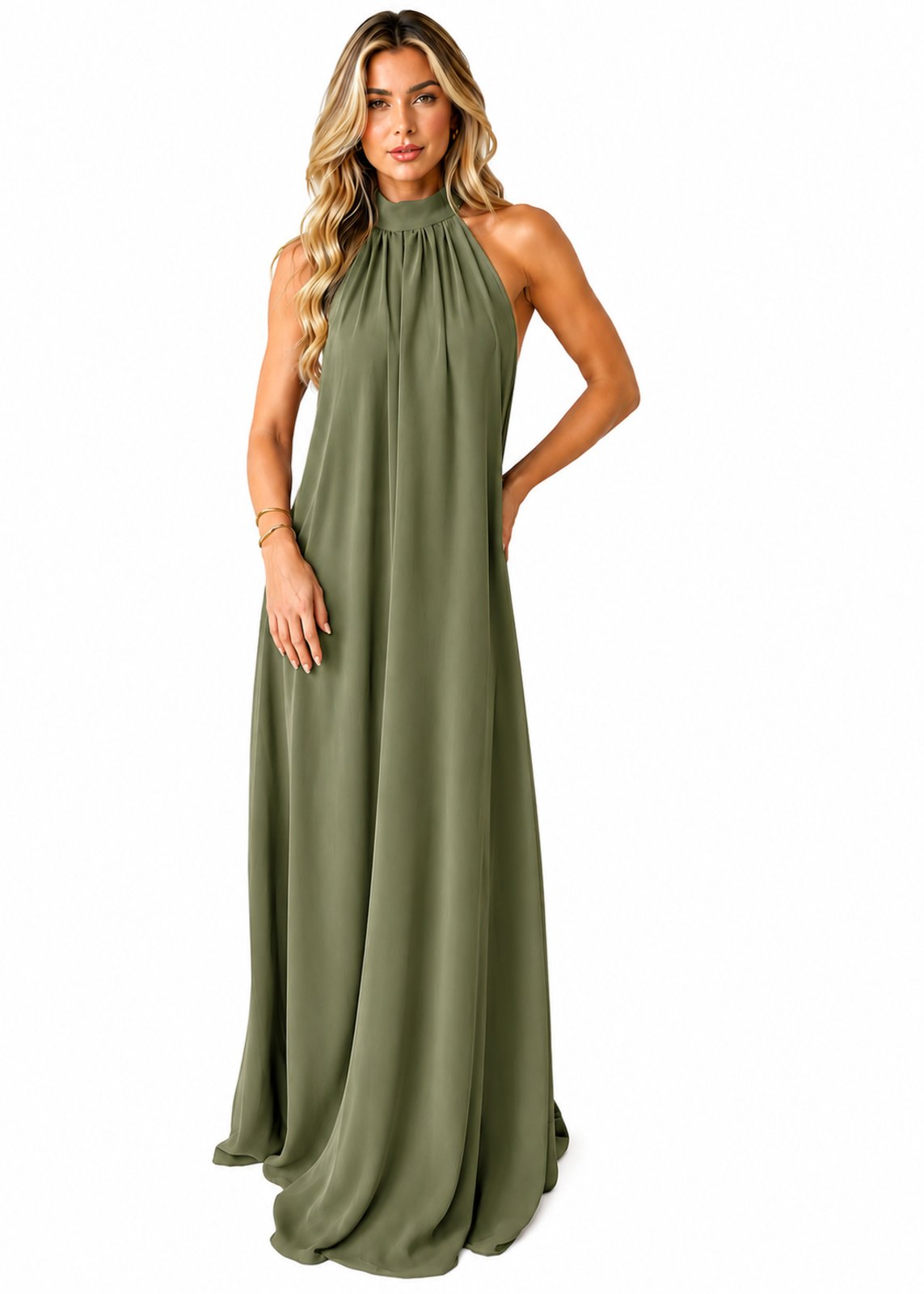 Vestido Costas de Fora Miesse Verde Musgo