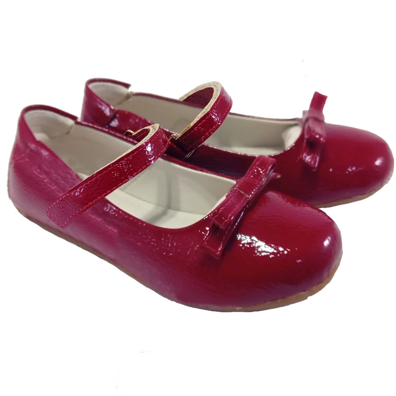 Infantil – Sapatilha Menina de Fivela Enfeite Laço Ajuste Elástico Sapato Boneca Bailarina Kimey Verniz Vermelho