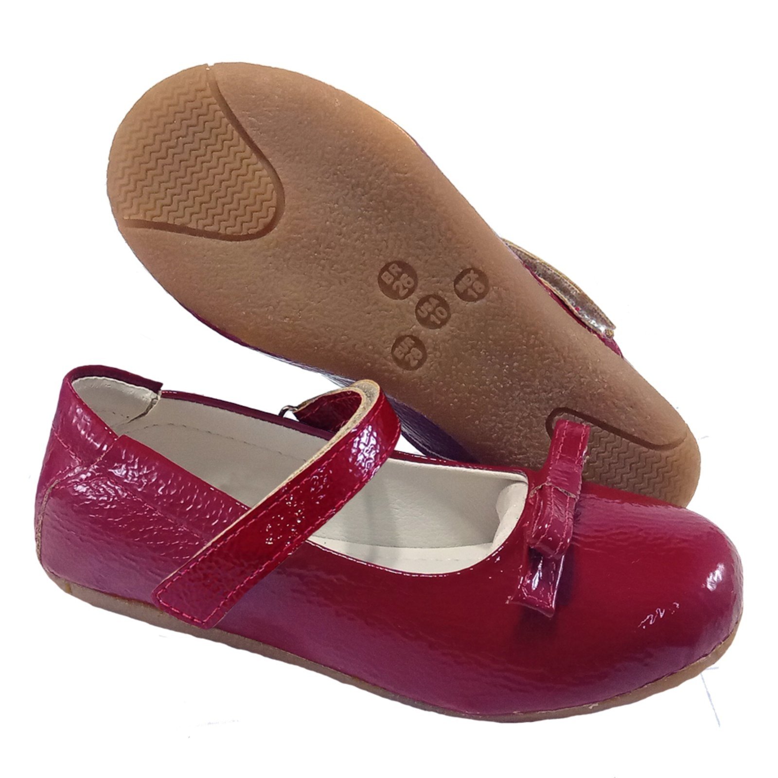 Vista 3 Infantil - Sapatilha Menina de Fivela Enfeite Laço Ajuste Elástico Sapato Boneca Bailarina Kimey Verniz Vermelho branco Kimey branco