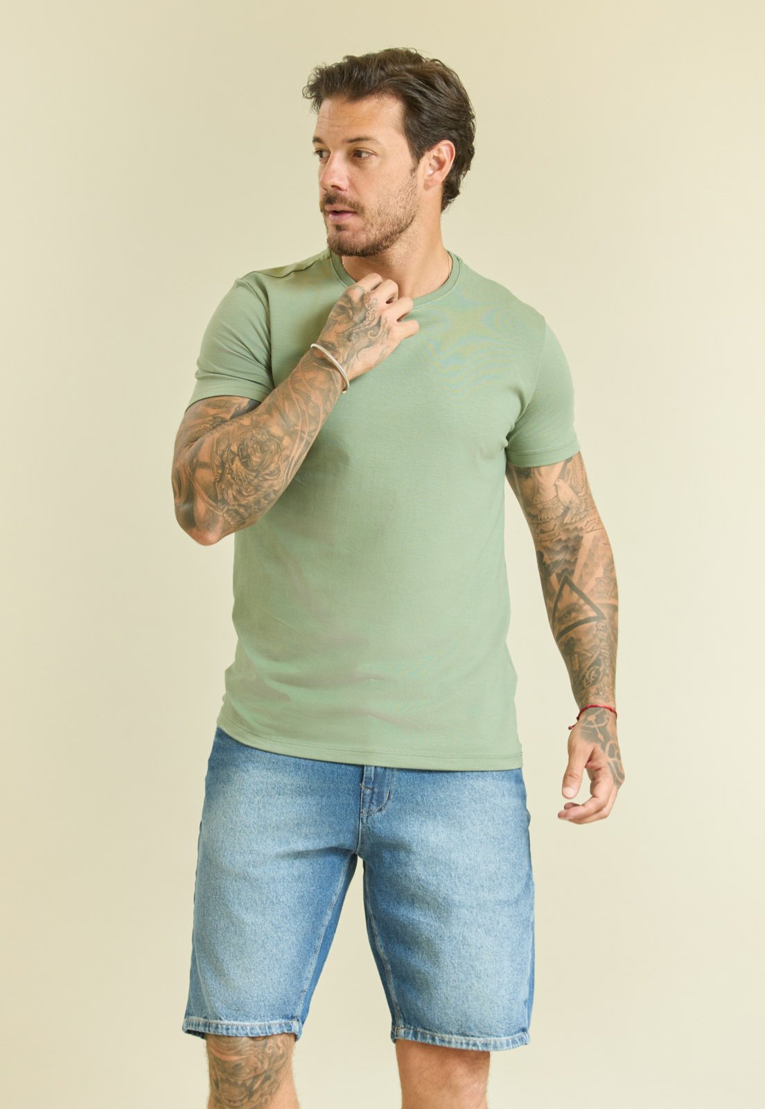 Camiseta Masculina Slim em Algodão Pima Manga Curta Dialogo Verde