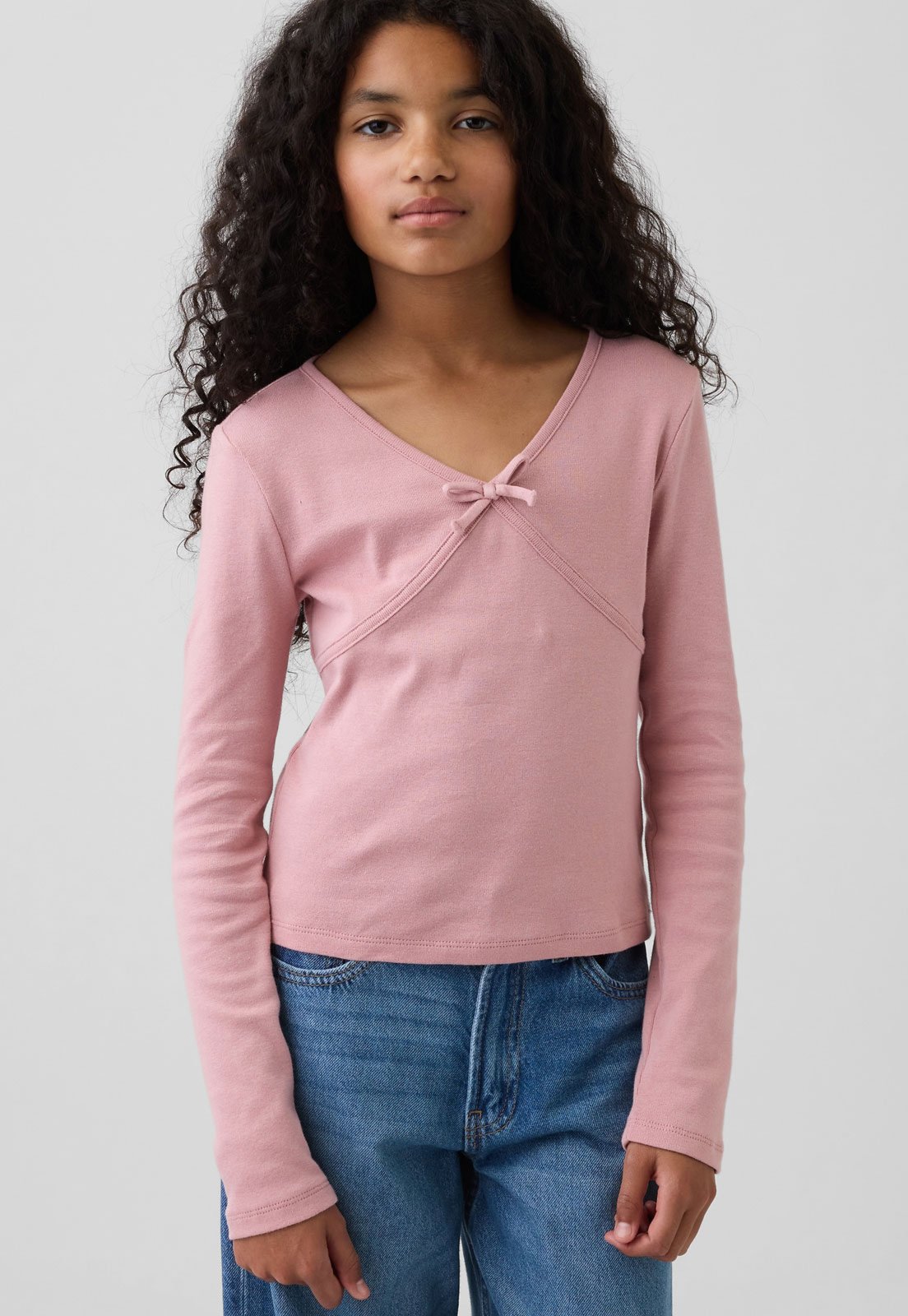 Infantil - Blusa GAP Laço Gola V Rosa