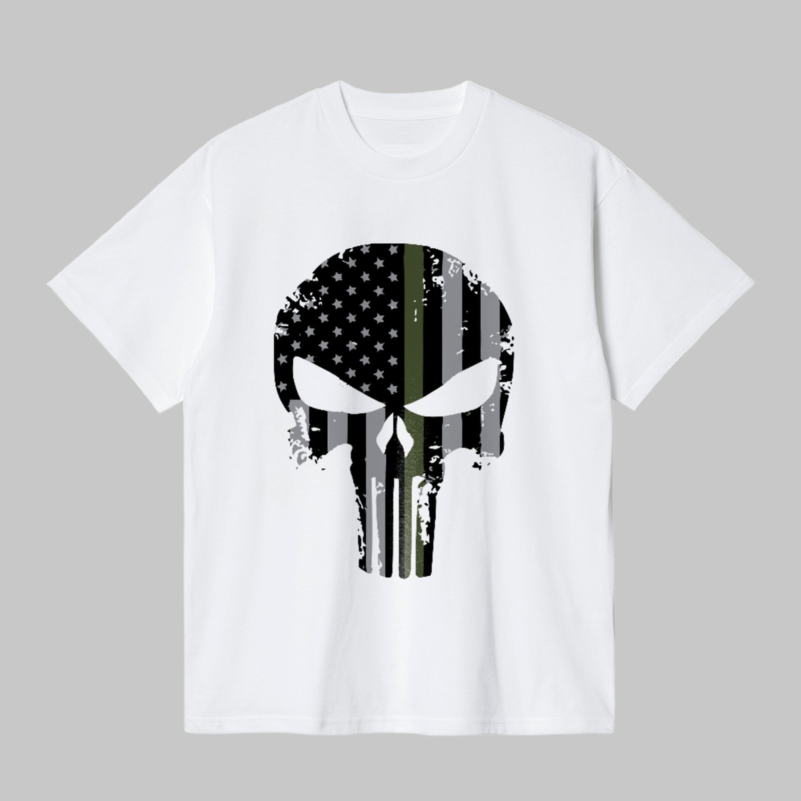 Camiseta Básica Caveira do Justiceiro Skull Tactical Flag Style Unissex Branco