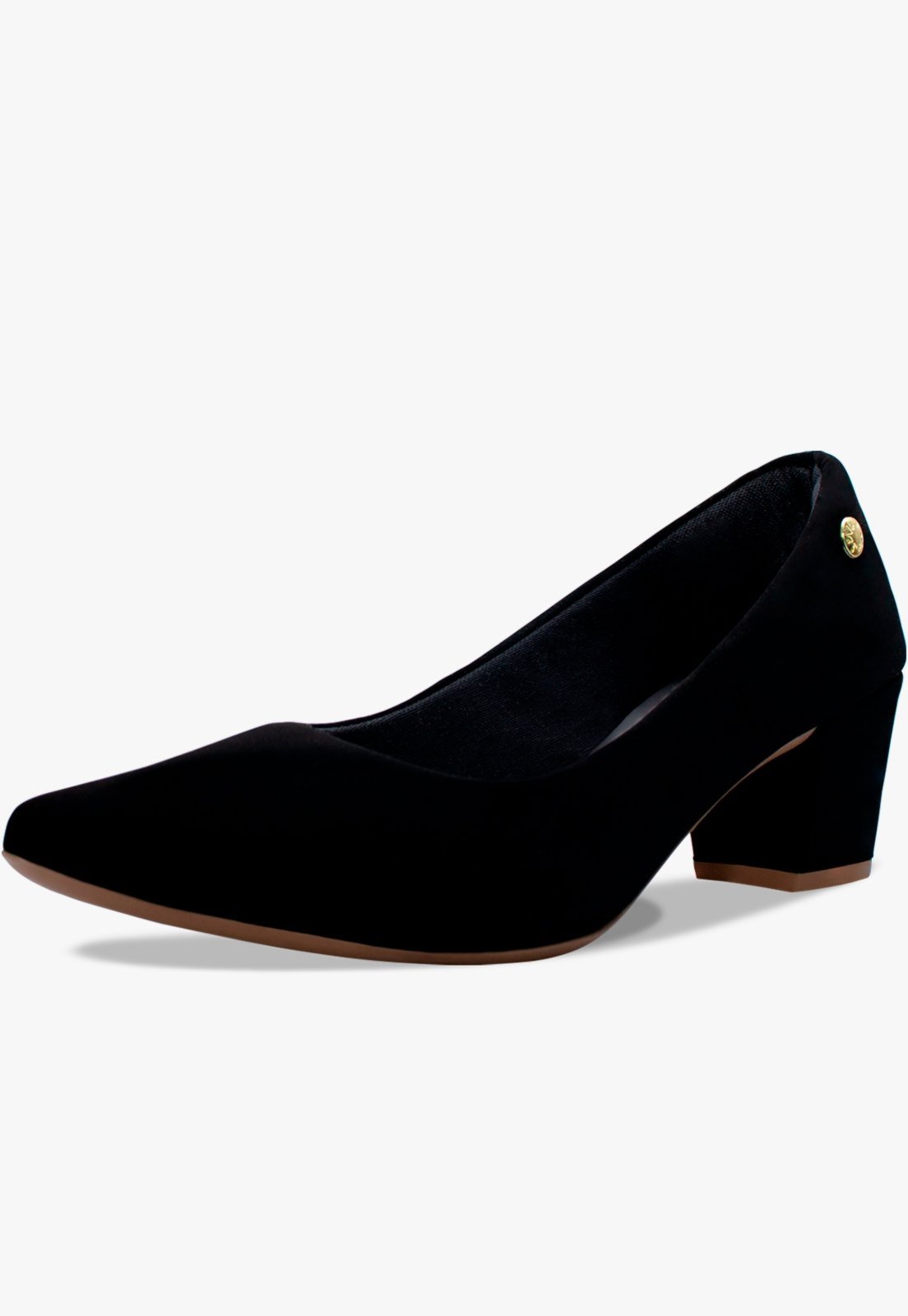 Scarpin Feminino Takata Salto Baixo Bloco Grosso Bico Fino Nobuck Preto