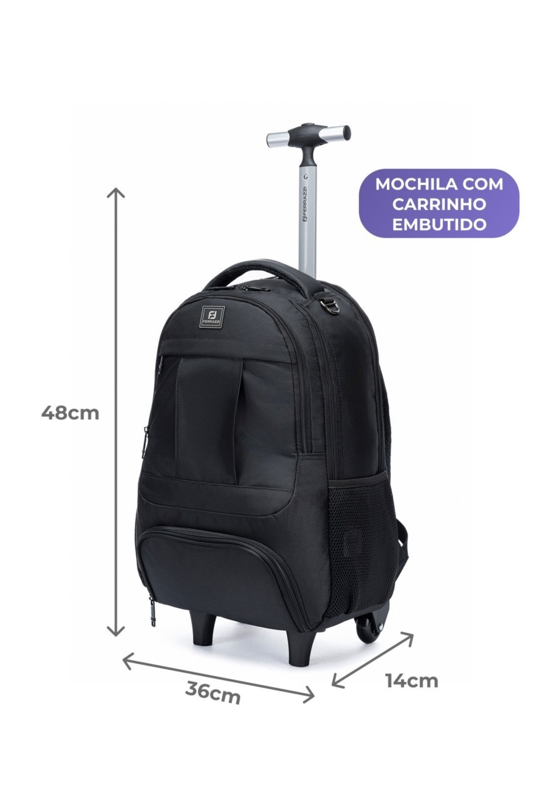 Vista 3 Infantil - Mochila Executiva Rodinhas Preta Notebook Reforçada Versátil Trabalho Viagem Ferrazzi preto Ferrazzi preto