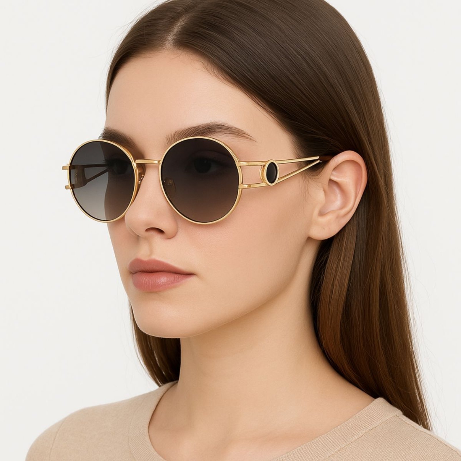 Óculos de Sol Dourado Vintage Lente Fumê Premium