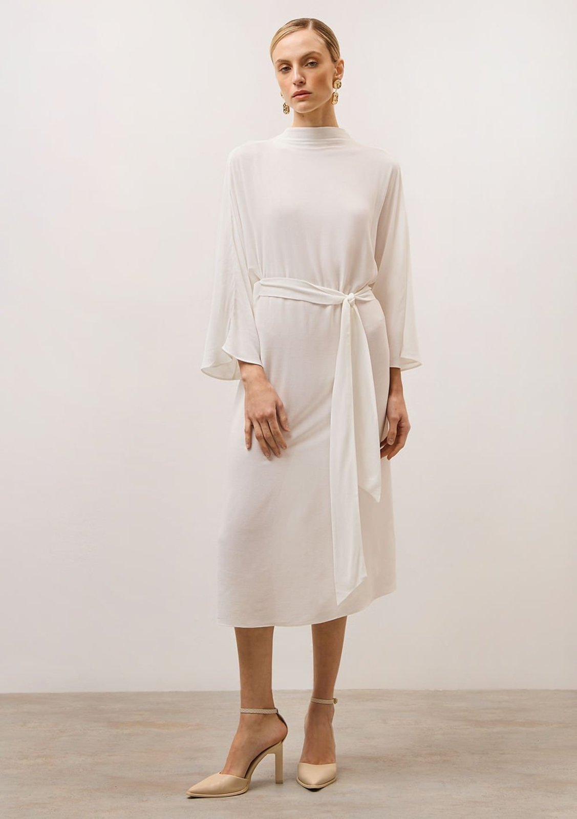 Vestido Iódice Midi Gola Alta Com Faixa Off-white