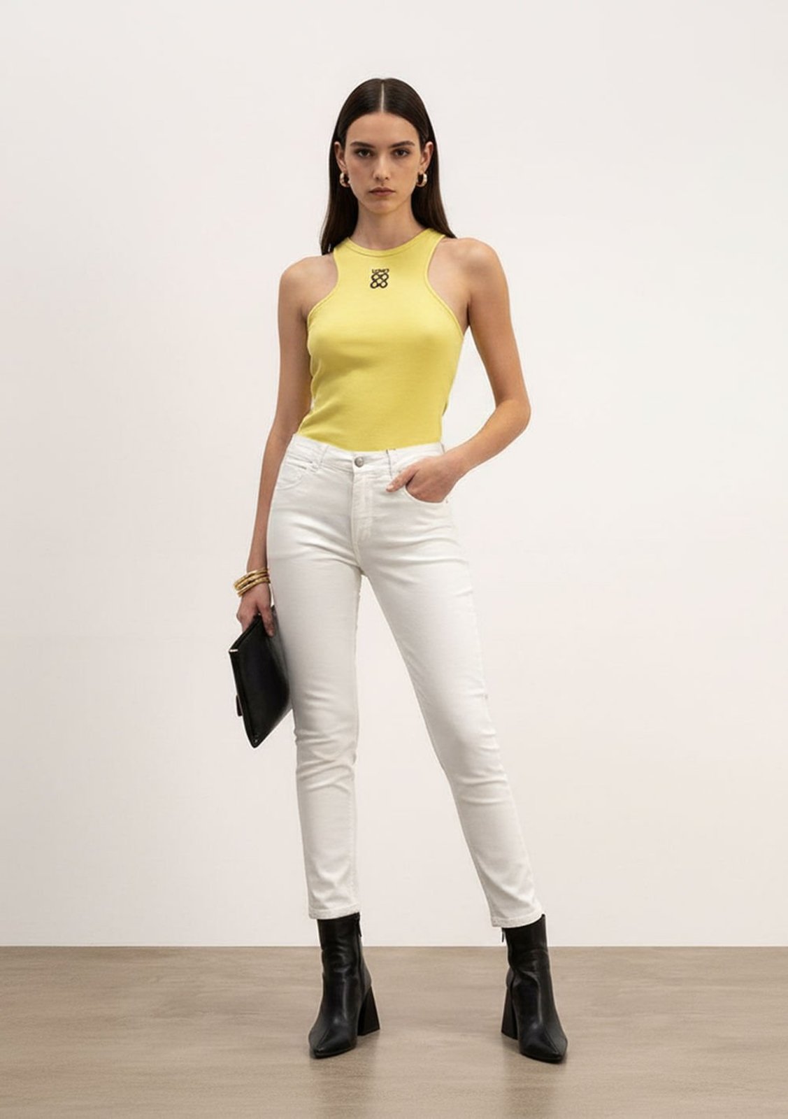 Regata Iódice Ajustada Decote Careca Padrão Amarelo
