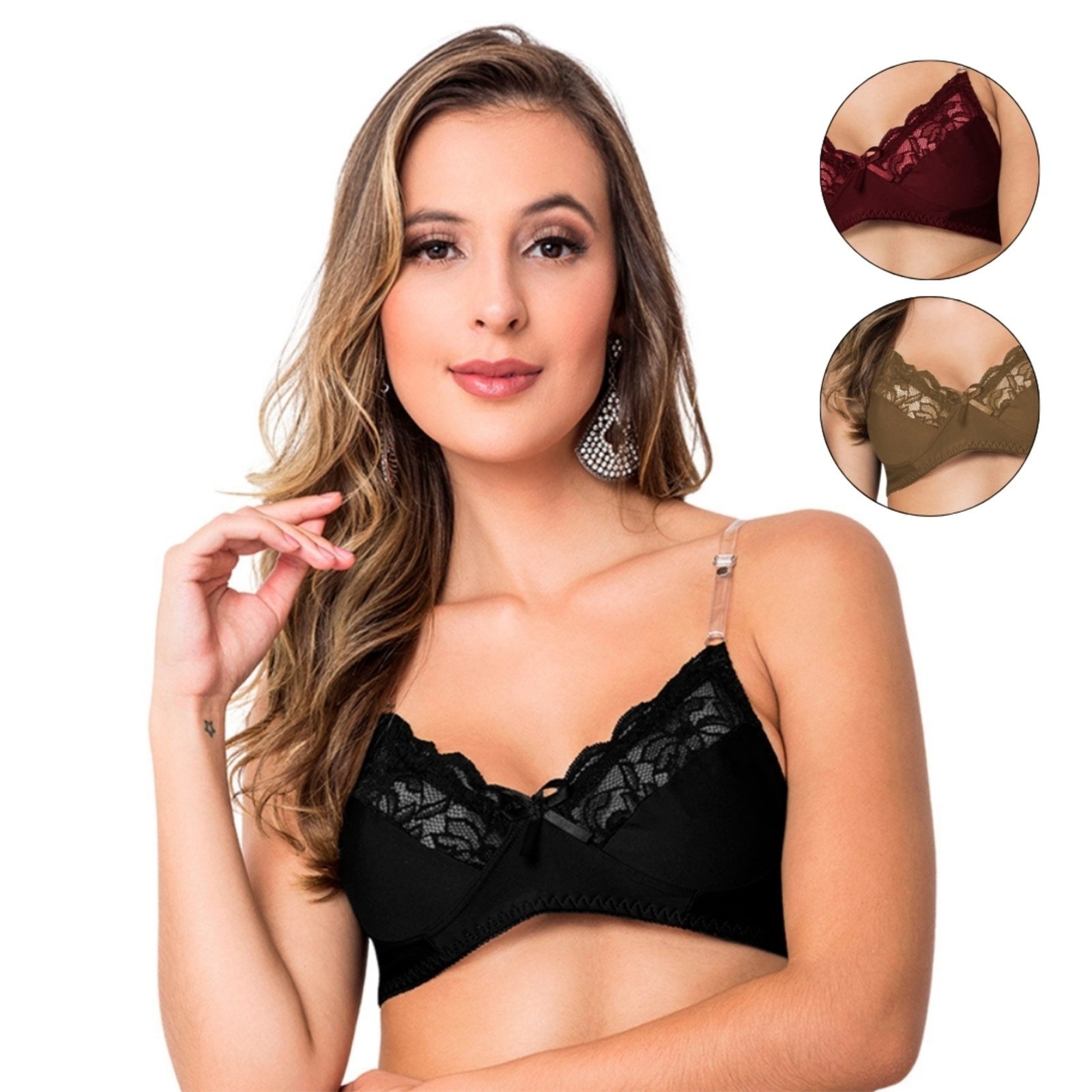 Kit 5 Sutiãs Tetê Variedades Silicone Básico Sem Bojo Lingerie Rendado Transparente