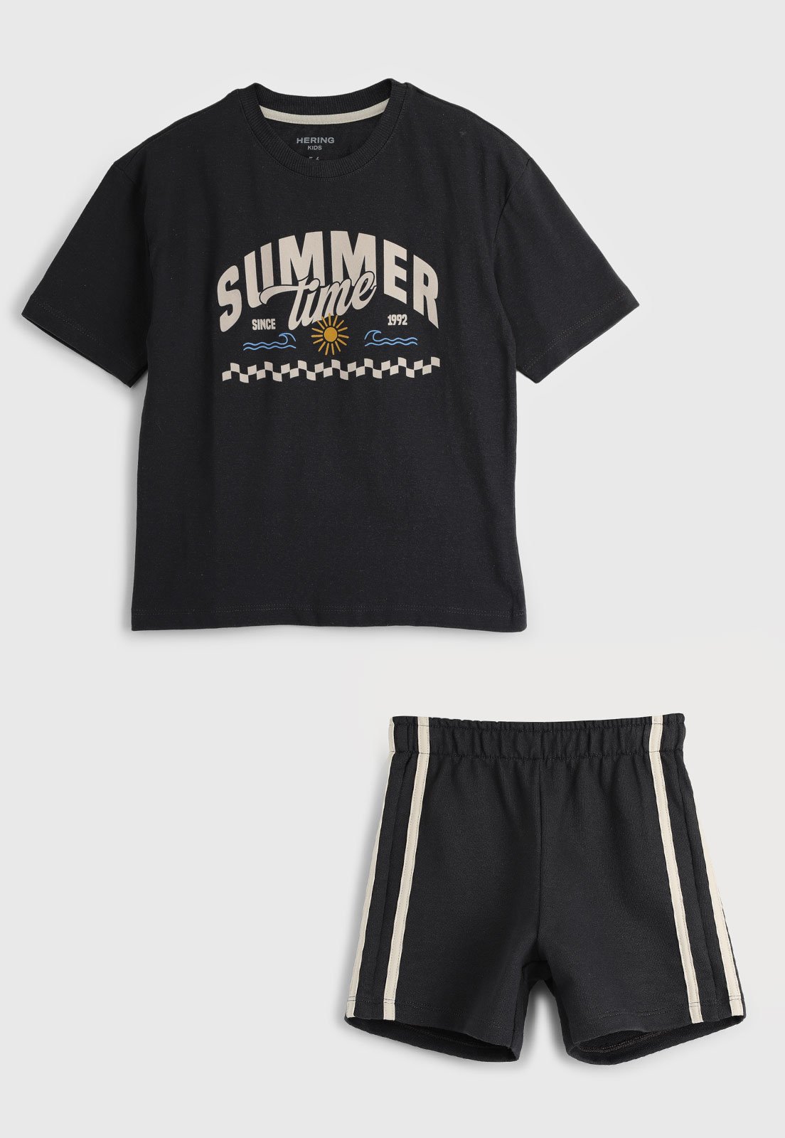 Infantil - Conjunto Curto Hering Estampa Summer Time Preta
