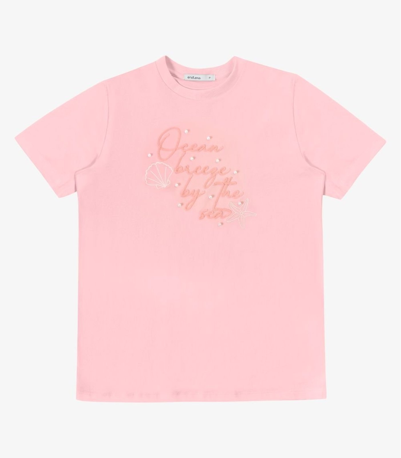 T-Shirt Feminina Com Rebite e Bordado Endless Rosa