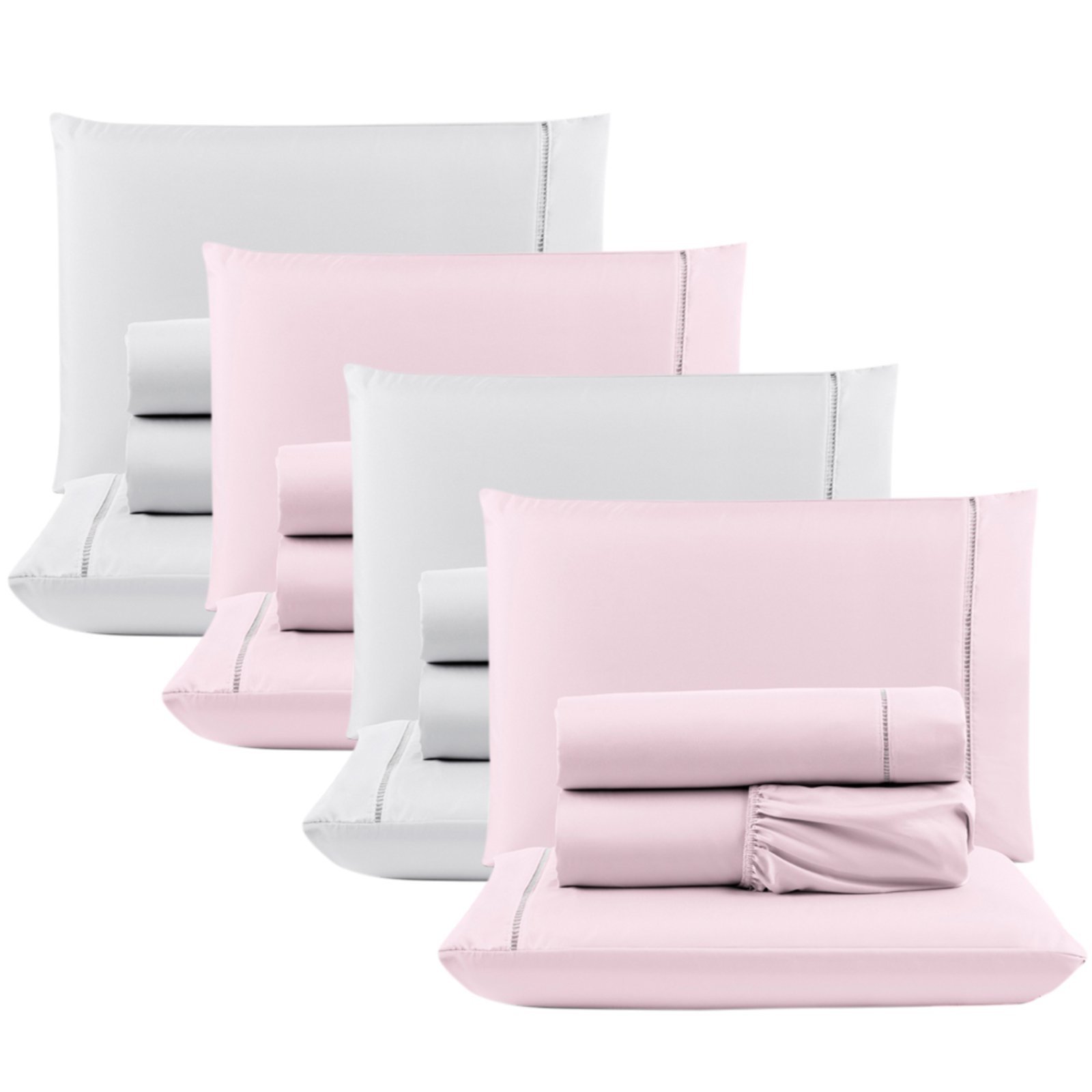 Kit c/ 4 Jogos Cama Lençol Casa Scarpa Unique Casal Padrão Micro Percal 400 Fios Ponto Palito 4 Peças - Rosa + Branco