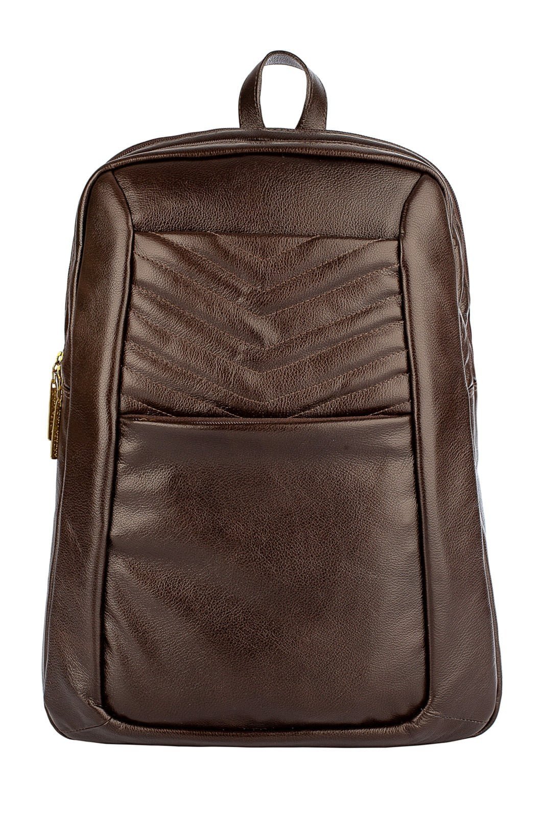 Mochila de couro grande liso slim Patricia - Café