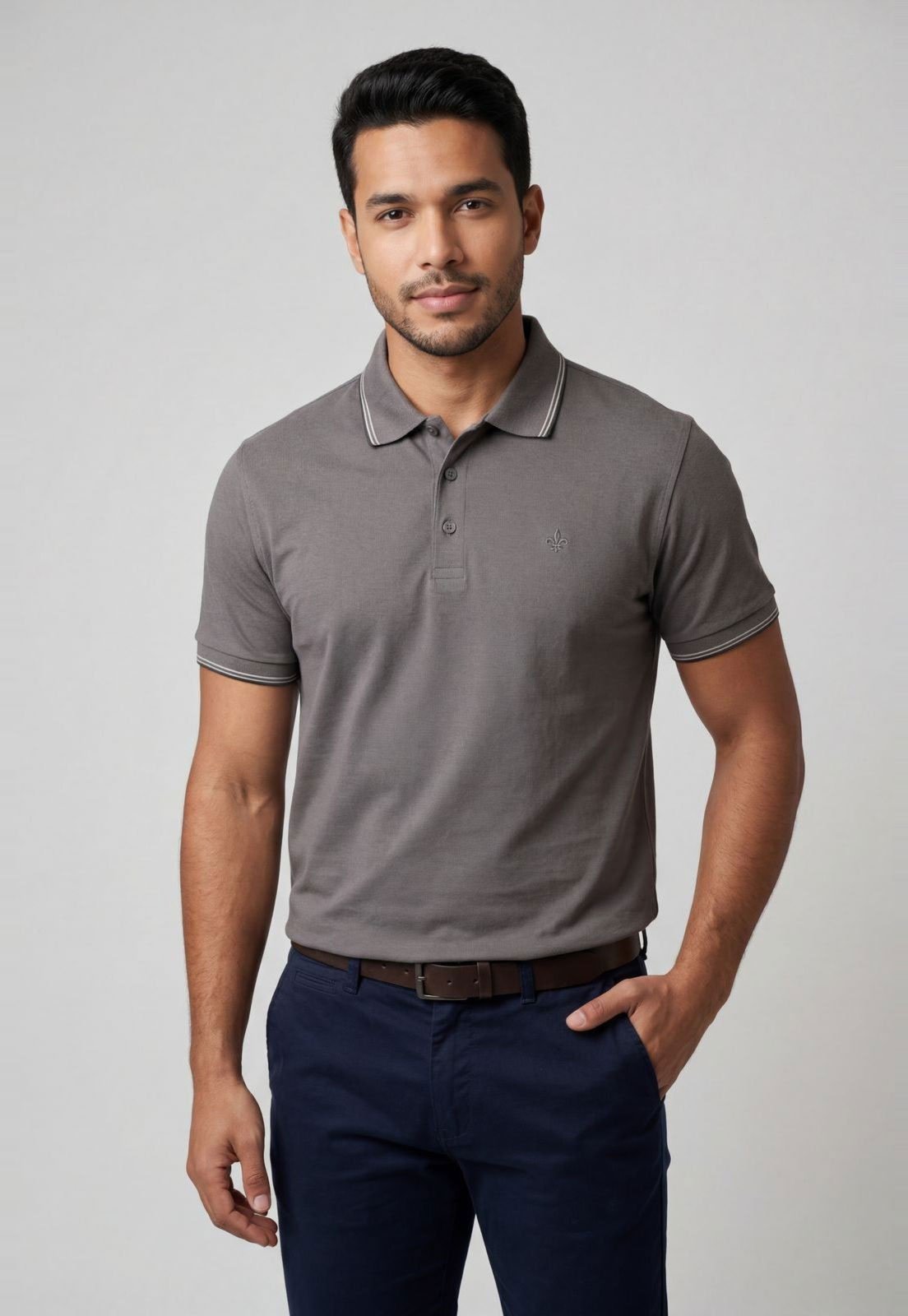 Polo Masculina Dudalina Gola Listrada Cinza