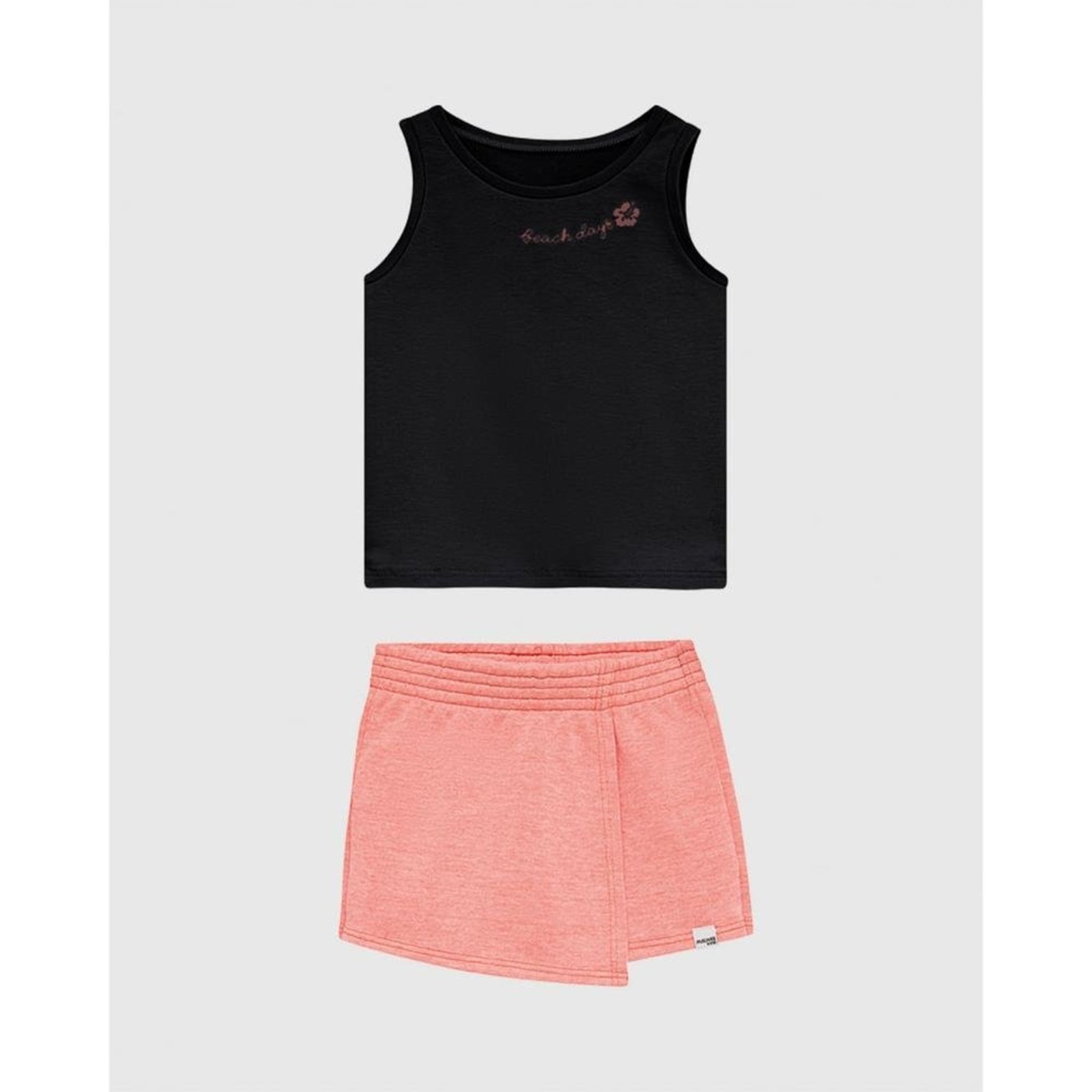 Infantil - Conjunto Menina Regata E Shorts Saia Em Moletinho Rajado Malwee
